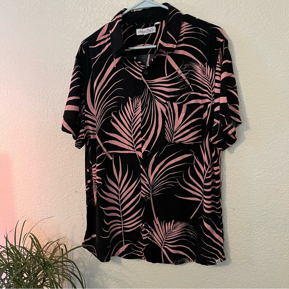 Pink and black summer button down